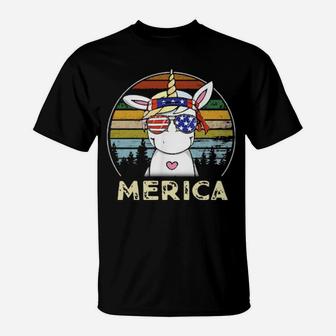 Unicorn 4Th Of July Merica American Flag Vintage T-Shirt - Monsterry