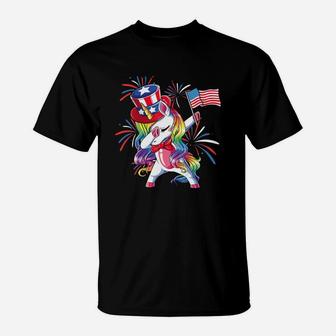 Unicorn Dabbing Patriotic 4th Of July American Flag Shirt T-Shirt - Thegiftio UK