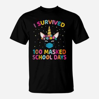 Unicorn I Survived 100 Masked School Days Teacher Kids Girls T-Shirt | Crazezy CA