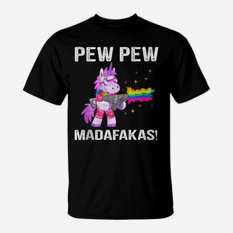 Unicorn Pew Pew Madafakas Vintage Crazy Cat Funny Graphic T-Shirt | Crazezy CA