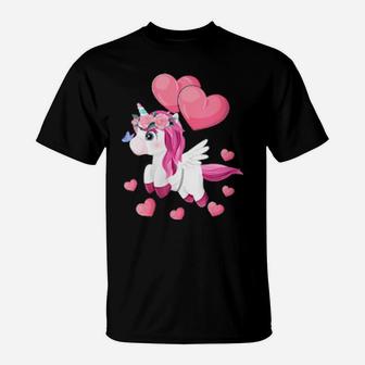 Unicorn Valentines Day Holding Balloon Heart My Valentine T-Shirt - Monsterry