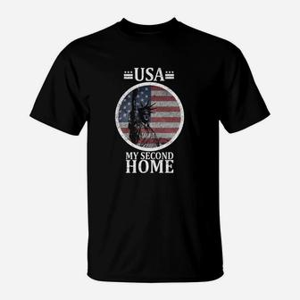 USA Mein Zweites Zuhause Vintage-Flagge Patriotisches T-Shirt - Seseable