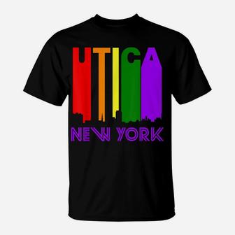 Utica New York Lgbtq Gay Pride Rainbow Skyline T-Shirt | Crazezy