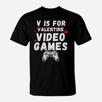 V Is For Video Games Valentines Day Video Gamer Boys T-Shirt - Monsterry DE