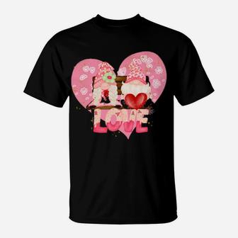 Valentine Gnomes Holding Hearts Valentines Day Gnome Love T-Shirt - Monsterry