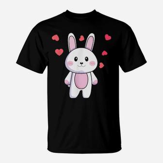 Valentines Couple Bunny Heart Matching For Female Girls T-Shirt - Monsterry