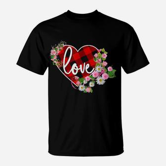 Valentines Day Buffalo Plaid Heart Love T-Shirt - Monsterry CA
