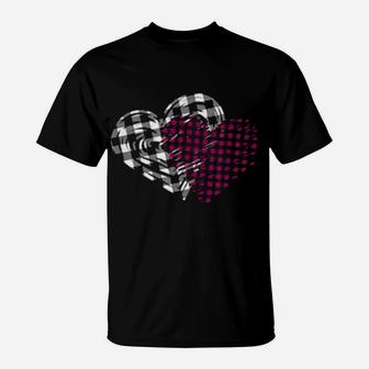 Valentines Day Buffalo Plaid Love Hearts T-Shirt - Monsterry