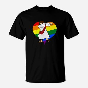 Valentines Day Dabbing Jesus Gay Lgbt Rainbow Heart God Tee T-Shirt - Thegiftio UK