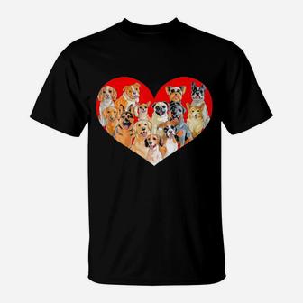 Valentines Day Dogs Pug Corgi Bulldog Heart Gift T-Shirt - Monsterry DE