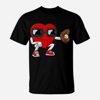 Valentines Day Heart Baseball Catcher Funny Boys Girls Kids T-Shirt | Crazezy DE