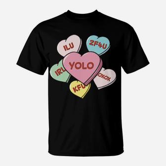 Valentine's Day Hearts Sweets With Texting Acronyms T-Shirt - Monsterry CA