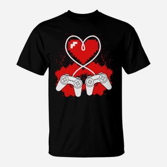 Valentine's Day Video Game Controller Heart Gamer Boys T-Shirt - Monsterry