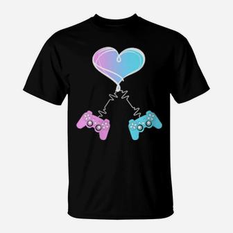 Valentine's Day Video Gamer Heart & Game Controllers T-Shirt - Monsterry AU