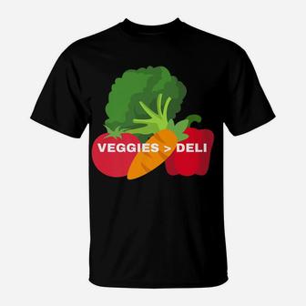 Vegetarian Veggies Deli Funny Vegan Animal Lovers Graphic T-Shirt | Crazezy