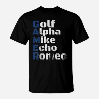 Veteran Gamer Distressed T Shirt Military Alphabet Gift T-Shirt | Crazezy