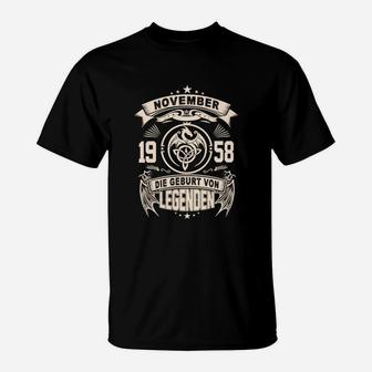 Vintage 1958 Geburtstags-Legenden T-Shirt, Retro Design Unisex Schwarz - Seseable