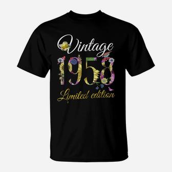 Vintage 1958 Tee 63 Year Old Sunflowers Floral 63Rd Birthday T-Shirt | Crazezy