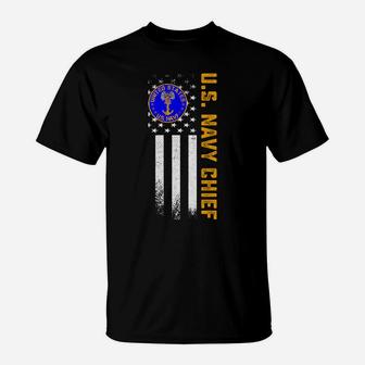 Vintage American Flag Proud Us Navy Chief Veteran Military T-Shirt | Crazezy AU