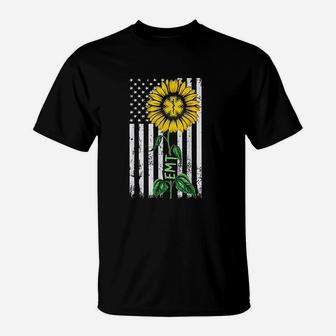 Vintage American Flag Sunflower T-Shirt | Crazezy AU