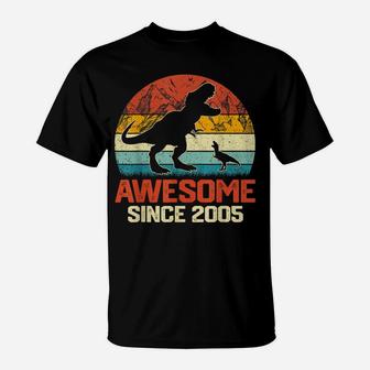 Vintage Awesome Since 2005 Retro Dinosaur Birthday Party T-Shirt | Crazezy