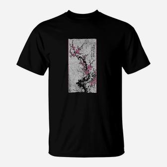 Vintage Beautiful Cherry Blossom Japanese Graphical Art T-Shirt | Crazezy