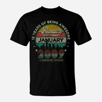 Vintage Born January 2009 12Th Birthday 12 Years Old Gifts T-Shirt | Crazezy CA