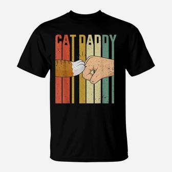 Vintage Cat Daddy Fist Bump Funny Cat Dad Mens Fathers Day T-Shirt | Crazezy