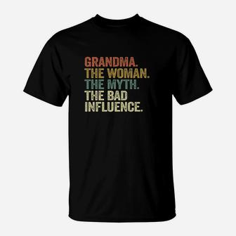 Vintage Cool Funny Grandma Woman Myth Bad Influence T-Shirt | Crazezy