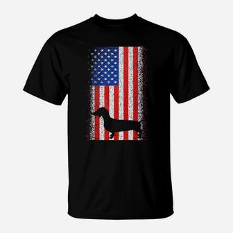 Vintage Dachshund America Flag Patriotic 4Th Of July Gift T-Shirt - Monsterry UK