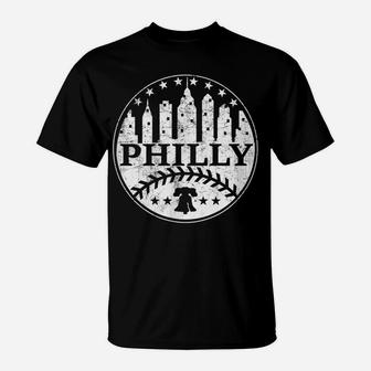 Vintage Distressed Philadelphia Philly Baseball City Skyline T-Shirt | Crazezy