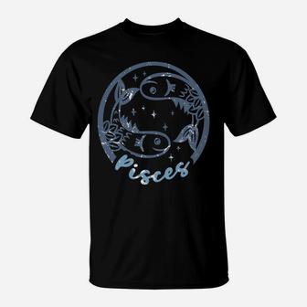 Vintage Distressed Pisces Symbol Zodiac Sign Birthday Gift T-Shirt | Crazezy