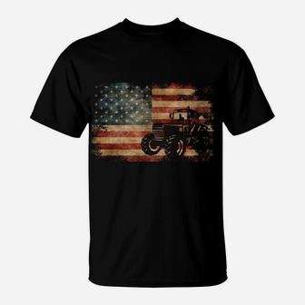 Vintage Farm Tractor American Flag Patriotic Farming Usa T-Shirt | Crazezy