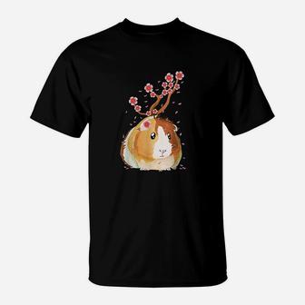 Vintage Guinea Pig Japanese Cherry Blossom Flower Gift T-Shirt | Crazezy