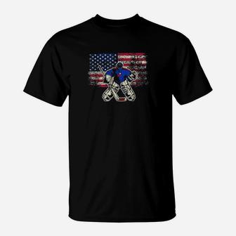 Vintage Ice Hockey Goalie Usa Flag Gift For Goalie T-Shirt | Crazezy