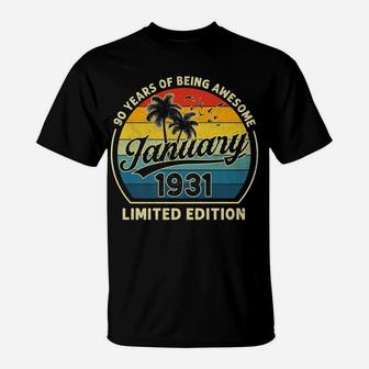 Vintage January 1931 Retro 90 Years Old 90Th Birthday Gift T-Shirt | Crazezy