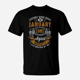 Vintage January 1981 40Th Birthday Gift 40 Years Old Retro T-Shirt | Crazezy UK
