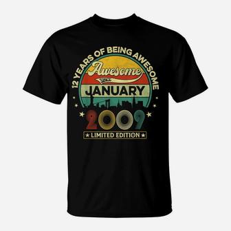 Vintage January 2009 Retro 12Th Birthday 12 Years Old Gift T-Shirt | Crazezy