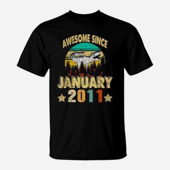 Vintage January 2011 10Th Birthday 10 Year Gift Dinosaur Boy T-Shirt | Crazezy DE