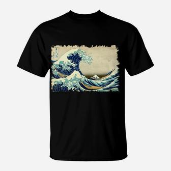 Vintage Japanese Woodblock Art Great Wave Stylish Design T-Shirt | Crazezy CA