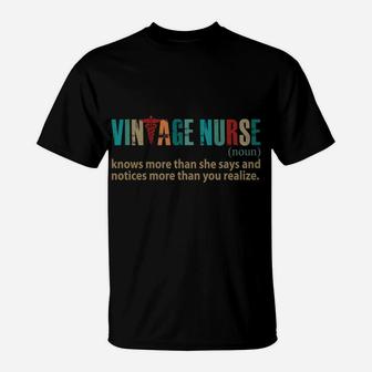 Vintage Nurse Knows More Than She Says Noun Funny Definition T-Shirt | Crazezy AU