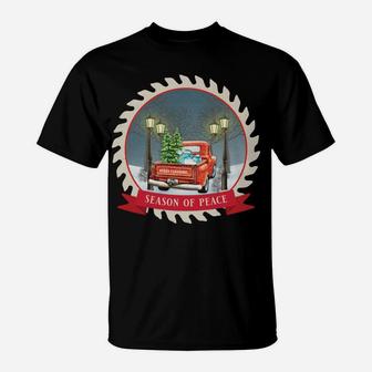 Vintage Old Red Truck Christmas Apparel Season Of Peace T-Shirt | Crazezy