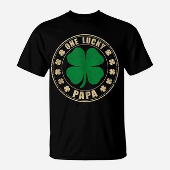 Vintage One Lucky Papa Dad Shamrock Irish St Patrick Day T-Shirt | Crazezy