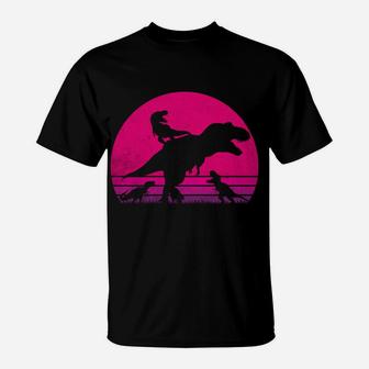 Vintage Retro 3 Kids Mamasaurus Sunset Funny Gift For Mother T-Shirt | Crazezy UK
