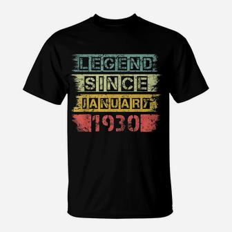 Vintage Retro Legend Since January 1930 90Th Birthday Gift T-Shirt | Crazezy