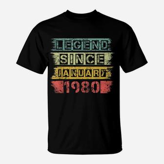 Vintage Retro Legend Since January 1980 40Th Birthday Gift T-Shirt | Crazezy