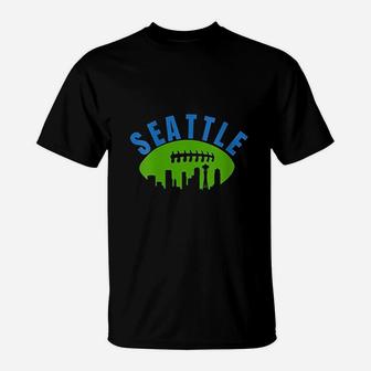Vintage Seattle Cityscape Retro Football Graphic T-Shirt | Crazezy DE