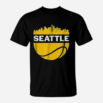 Vintage Seattle Washington Cityscape Basketball T-Shirt | Crazezy CA