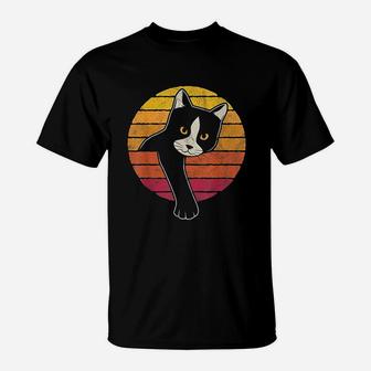 Vintage Style Tuxedo Cat Retro Sunset T-Shirt | Crazezy