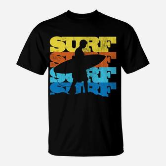 Vintage Surfing Silhouette Surfer Retro 70S Sunset Beach T-Shirt | Crazezy CA